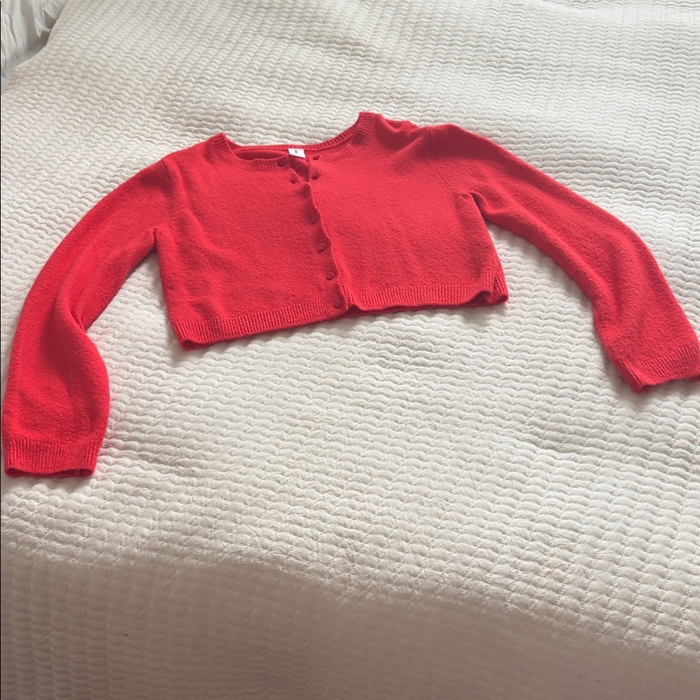 Abound Cropped Red Button-Up Knit Cardigan